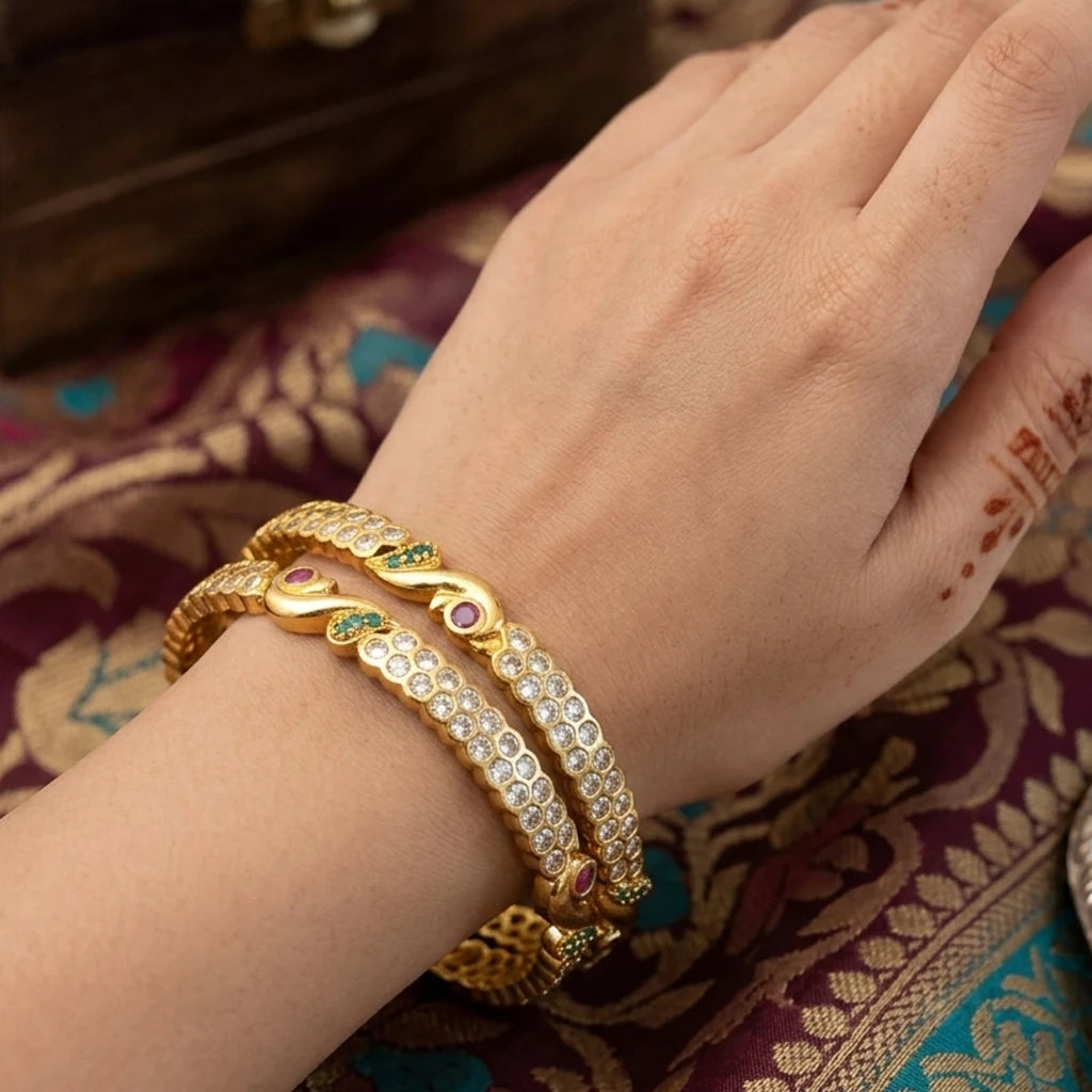 Elegents' Vintage Peacock Stone Bangle Set